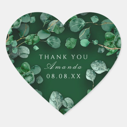 Sticker Cœur Merci Rustic Green Eucalyptus Woodland Favoriser C (Devant)