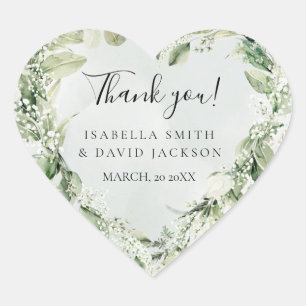 Sticker Cœur Merci Sage Verdure Foliage Coeur Romantique