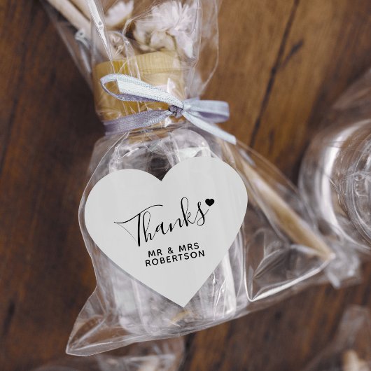 Sticker Cœur Merci simple script blanc cœur noir mariage