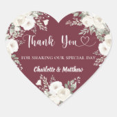 Sticker Cœur Merlot bordeaux fleurs blanches merci mariage (Devant)