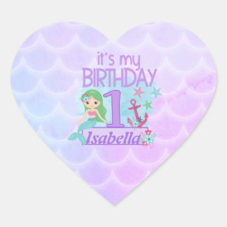 Sticker Cœur Mermaid thème 1er anniversaire