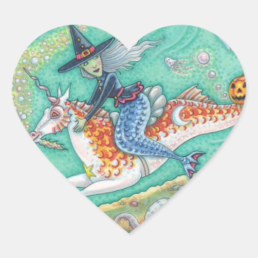 STICKER CŒUR MERMAID WITCH, HALLOWEEN MERHORSE IMAGINAIRE STICK (Devant)