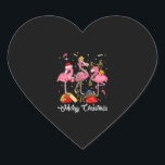Sticker Cœur Merry Christmas Three Flamingo With Santa Hat<br><div class="desc">Merry Christmas Three Flamingo With Santa Hat</div>
