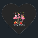 Sticker Cœur Merry Christmas Three Flamingo With Santa Hat<br><div class="desc">Merry Christmas Three Flamingo With Santa Hat</div>