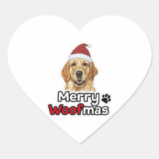 Sticker Cœur Merry Woofmas golden extracteur amoureux des chien
