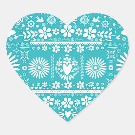 Sticker Cœur Mexicaine Picado Coupe Turquoise Mariage Mariage T (Devant)