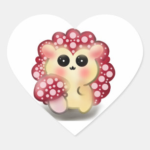 Sticker Cœur Mignon Champignon Rouge Kawaii Hérisson Toadstool