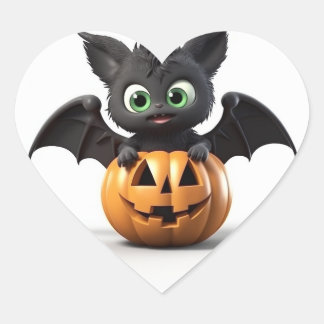 Sticker Cœur Mignonne batte d'halloween sur citrouille