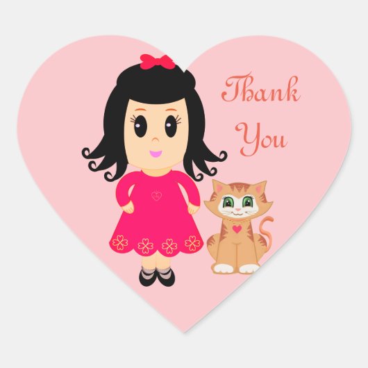 Sticker Cœur Mignonne fille et un chat kitty gingembre sur Merc (Devant)