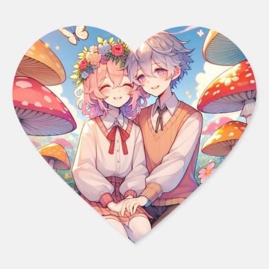 Sticker Cœur Mignonne mignon Anime Couple Whimsical Romantic (Devant)