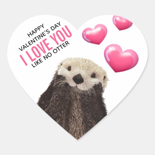 Sticker Cœur Mignonne Otter avec les coeurs Saint-Valentin Humo (Devant)