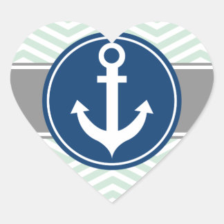 Sticker Cœur Mint Green Ancre nautique Chevron