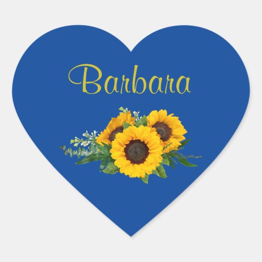 Sticker Cœur Modèle de tournesols d'or, personnaliser, (Devant)