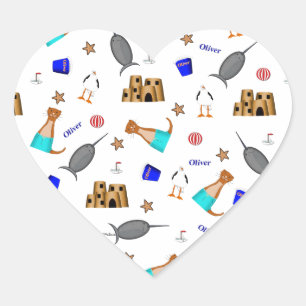 Sticker Cœur Modèle de vacances d'été à la plage d'Oliver la lo