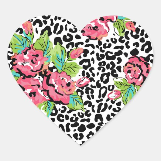 Sticker Cœur Modèle floral Rose Leopard Cheetah (Devant)