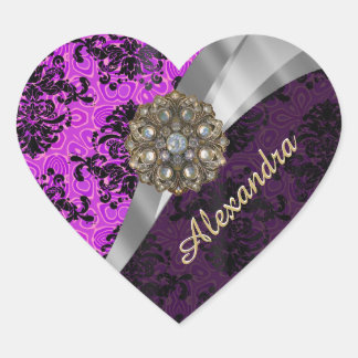 Sticker Cœur Modèle personnalisé joli magenta girly damask