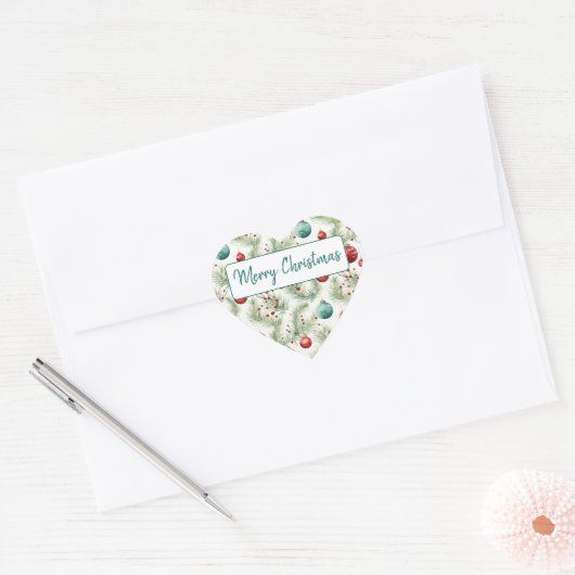 Sticker Cœur Modèles de Noël Verts et Rouges - (Enveloppe)