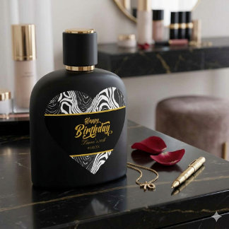 Sticker Cœur Modern Black & Gold Agate Happy Birthday 