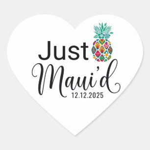 Sticker Cœur Modern Just Maui'd Couple de lune de miel à Hawa