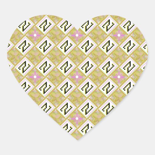 Sticker Cœur Modern Olive & Magenta Geometric Tribal Pattern (Devant)