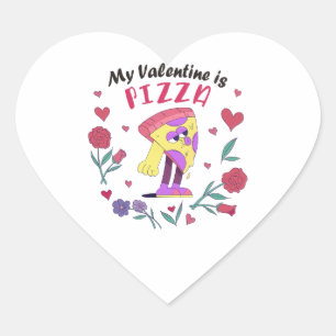 Sticker Cœur Mon Valentin est Pizza Invitation Bouton