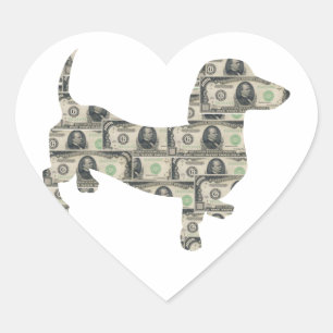 Sticker Cœur Money Dachshund Wall Street