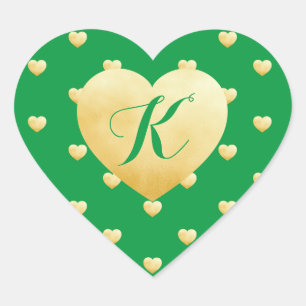 Sticker Cœur Monogram Gold Hearts Faux Foil Motif sur Green