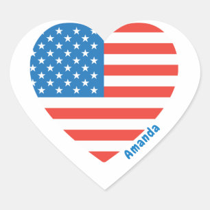 Sticker Cœur Monogramme American USA Flag 4 juillet Personnalis