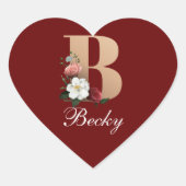 Sticker Cœur Monogramme B, joli design floral, (Devant)