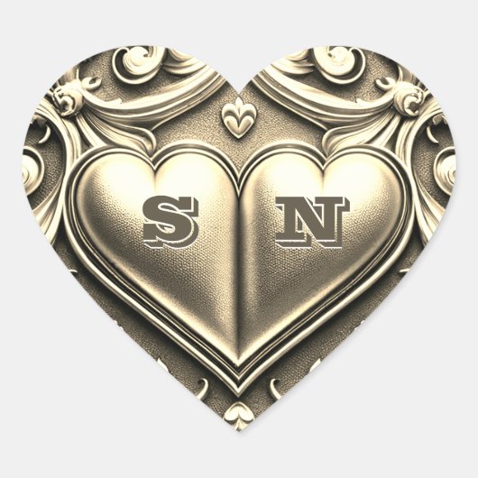 Sticker Cœur Monogramme coeurs dorés  (Devant)