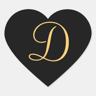 Sticker Cœur Monogramme D, script D initial de couleur or
