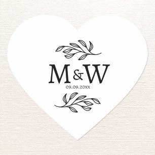 Sticker Cœur Monogramme de couple de mariage Date Feuille botan