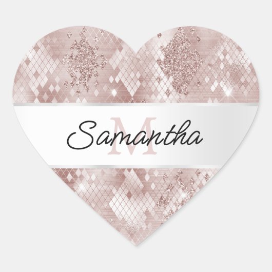 Sticker Cœur Monogramme de serpent d'argent blanc Rose Glam (Devant)