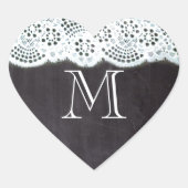 Sticker Cœur Monogramme de tableau noir en dentelle blanche (Devant)