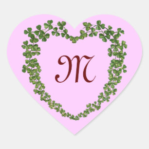 Sticker Cœur MONOGRAMME DU COEUR shamrock St Patrick's Day Pink