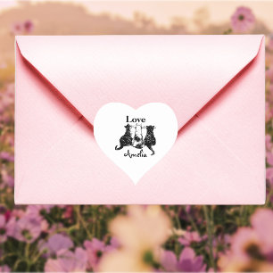 Sticker Cœur Monogramme envoyé avec amour Chat blanc noir
