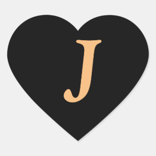 Sticker Cœur Monogramme J or couleur sur Minuit noir, Heart Sti