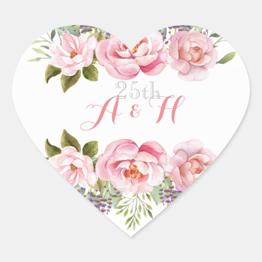 Sticker Cœur Monogramme Mariage rose Anniversaire Fleur Wreath (Devant)