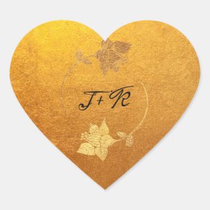 Sticker Cœur Monogramme noir Golden Kraft Flower initial minima