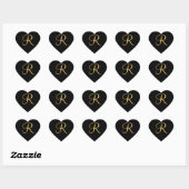Sticker Cœur Monogramme R, couleur or R initial sur noir, (Feuille)
