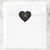 Sticker Cœur Monogramme R, couleur or R initial sur noir, (Sac)