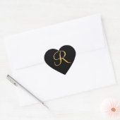 Sticker Cœur Monogramme R, couleur or R initial sur noir, (Enveloppe)