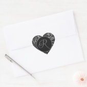 Sticker Cœur Monogramme R Silver et Black Mariage damassé Seal (Enveloppe)