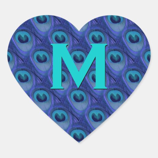 Sticker Cœur Monogramme violet et bleu Peacock Mariage Coeur (Devant)