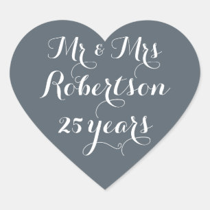 Sticker Cœur Monsieur et Madame 25e anniversaire de mariage pet