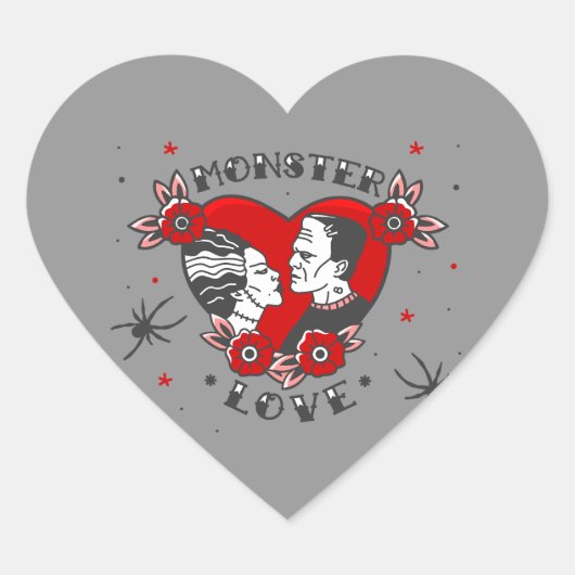 Sticker Cœur monster love rockabilly frankenstein valentine (Devant)