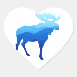 Sticker Cœur Montagnes Bleues Moose Silhouette