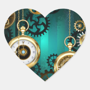 Sticker Cœur Montre de bijouterie Steampunk sur un fond vert