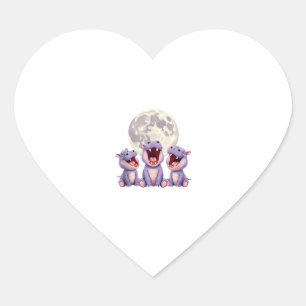 Sticker Cœur moo deng avec la lune Moo Deng Funny Moo-Deng Mem