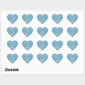 Sticker Cœur Moonstone Blue Initiales personnalisées Invitation (Feuille)